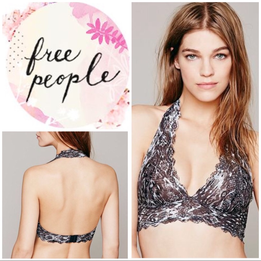 New Free People Galloon Lace Floral Halter Bra #2